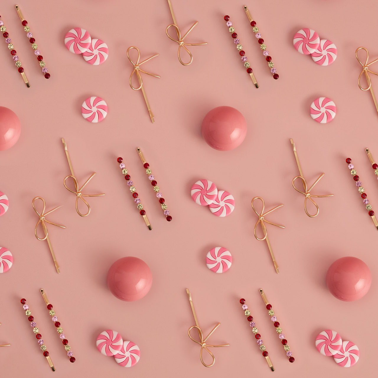 Red, Pink, & Green Gemstone and Bow Bobby Pins - Image 4