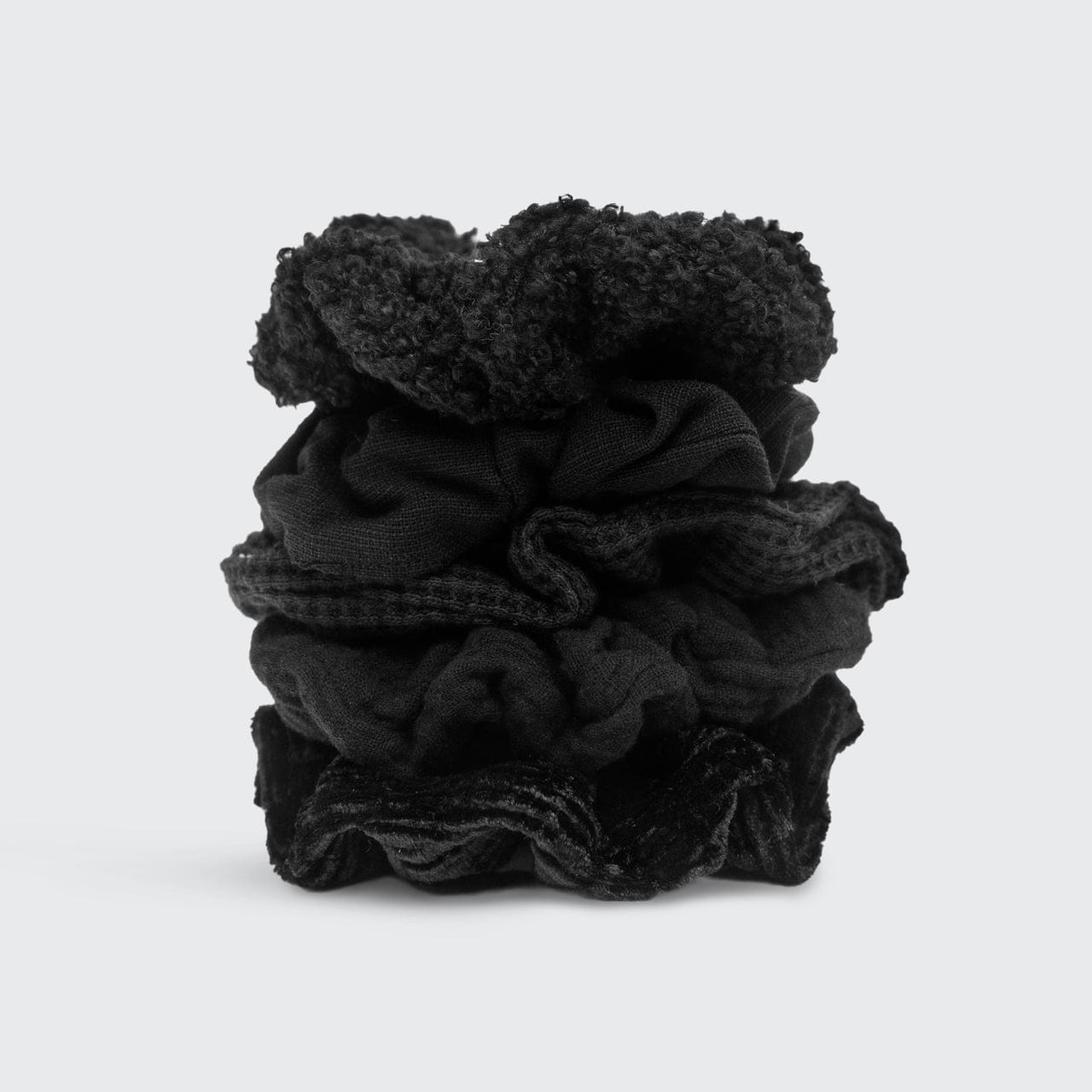 Assorted Textured Scrunchies 5pc - Black - Image 3