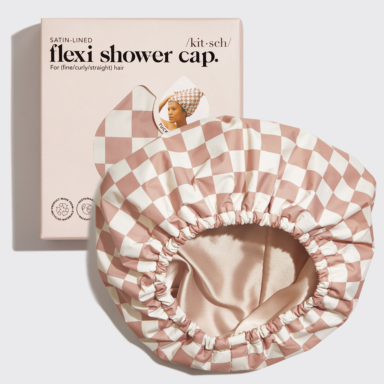 Terracotta Checker Satin Shower Cap