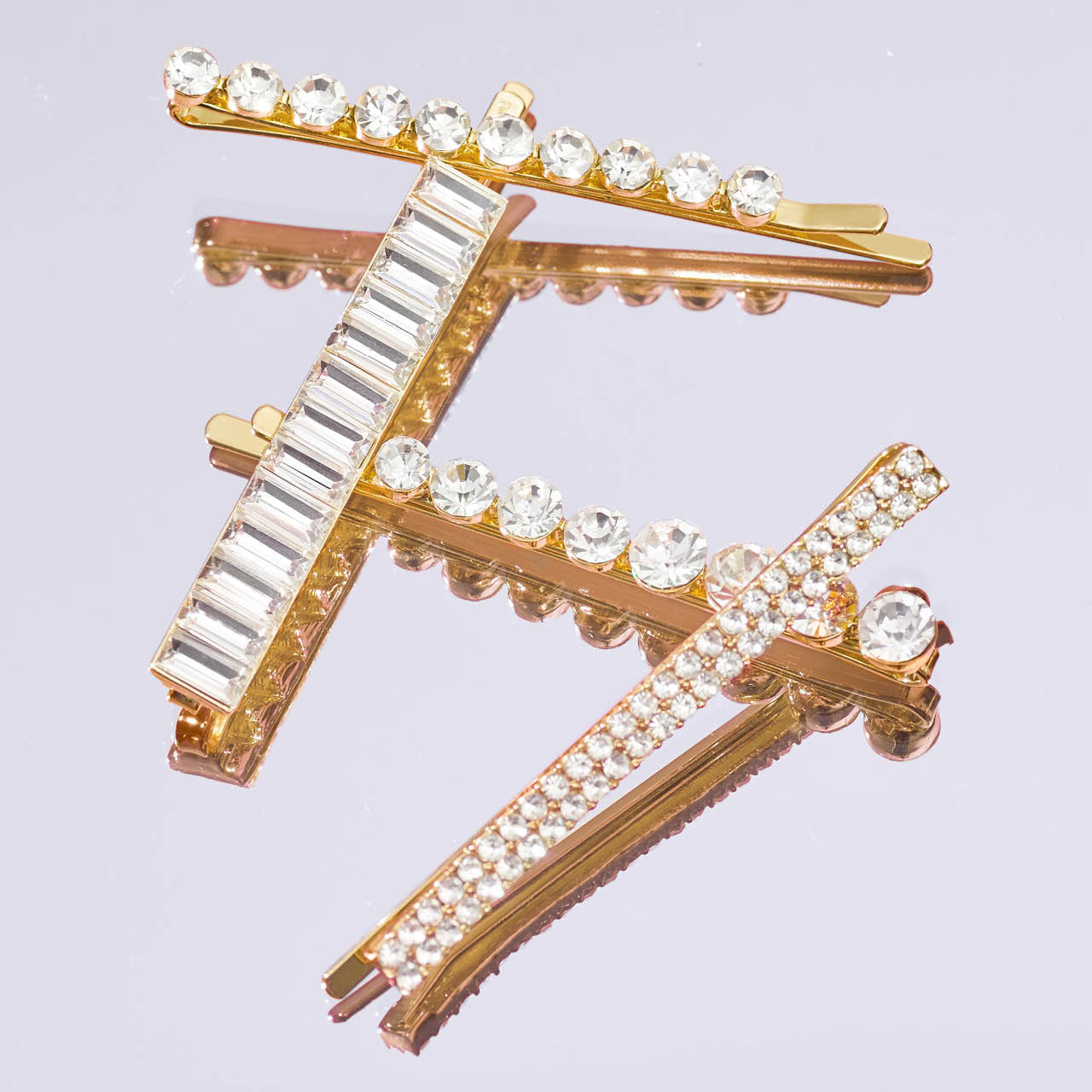 Metal Rhinestone Assorted Bobby Pins 4pc Set - Gold - Image 9
