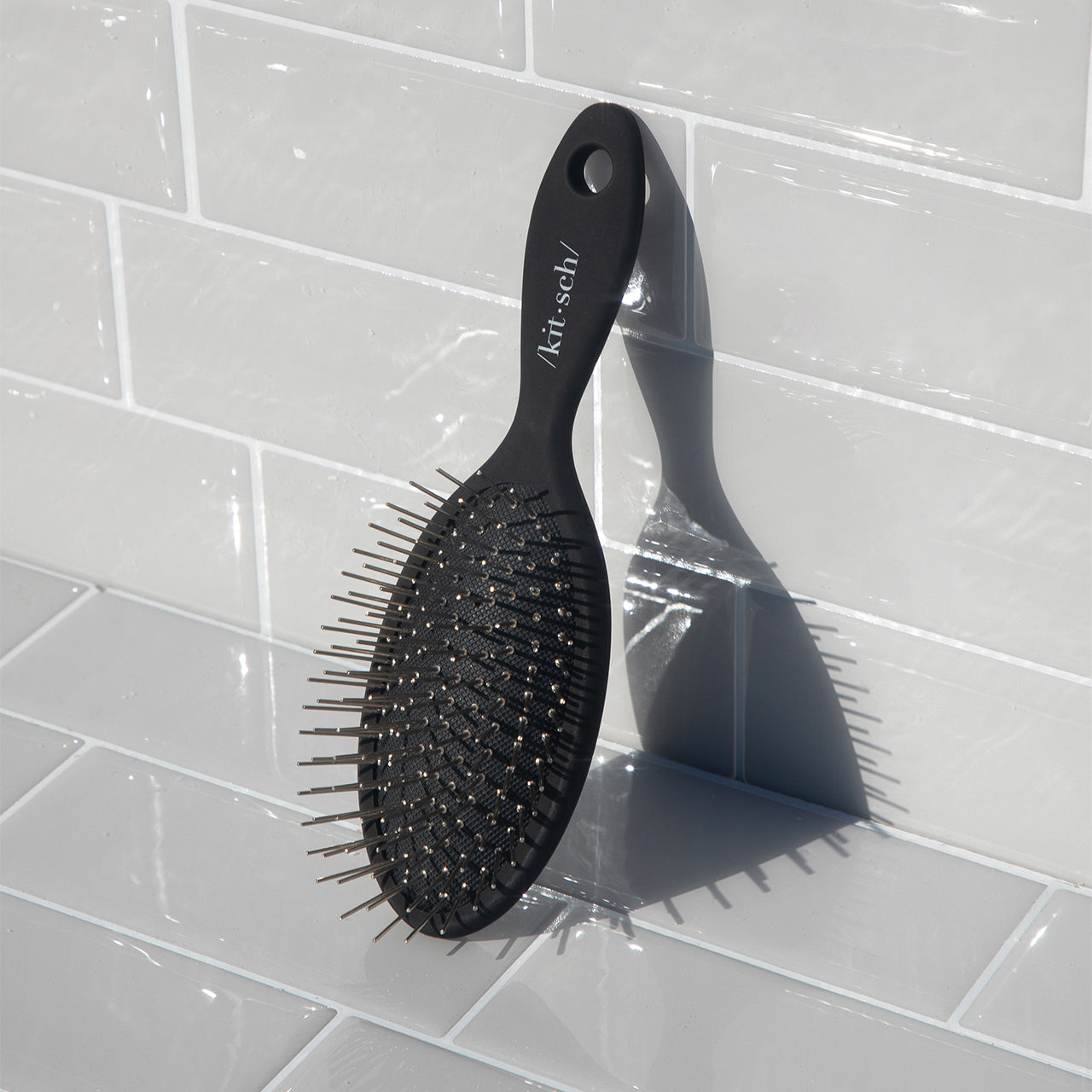 Recycled Plastic Metal Bristle Mini Travel Hair Brush - Black - Image 4