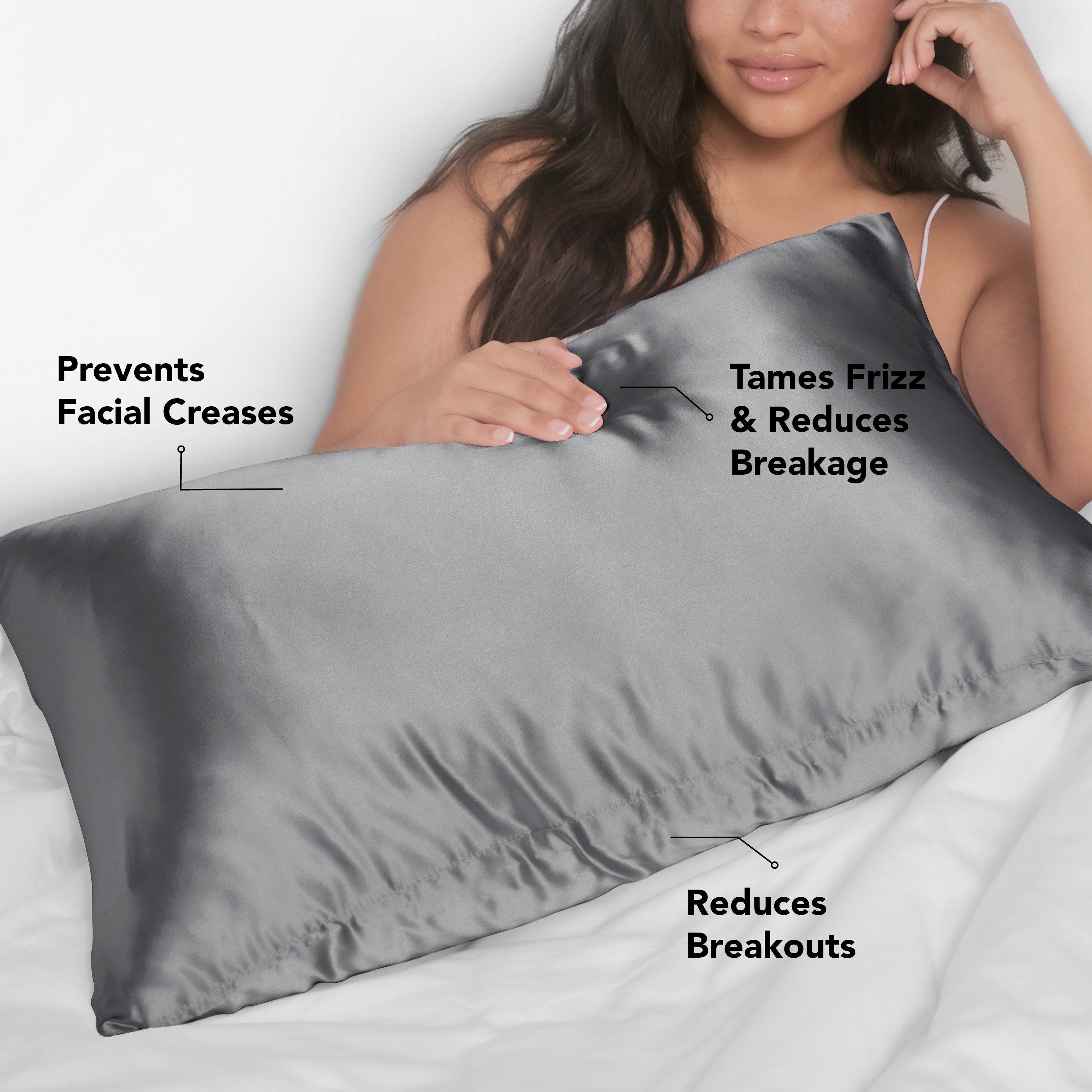 Alternative view of Satin Pillowcase in Charcoal 4 Pack - King Bundle